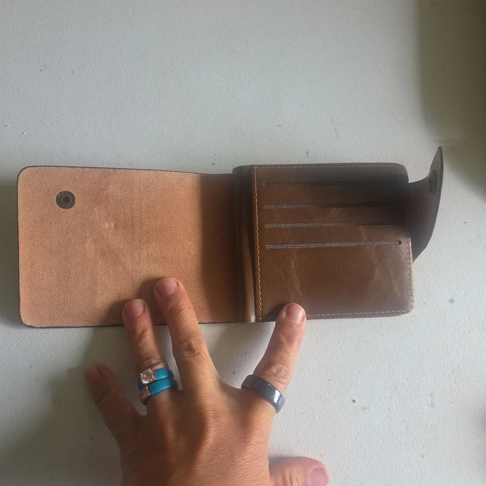 Bailini Genuine Brown Cowhide Leather Men Bifold Cowboy Wallet